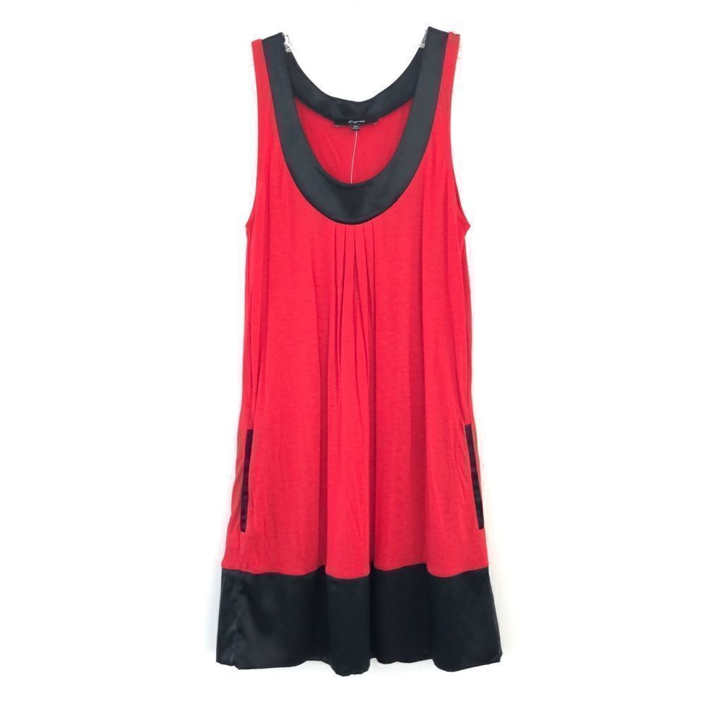 Express Pleated Tank Shift Dress In Red With Silky Black Contrasting Trim